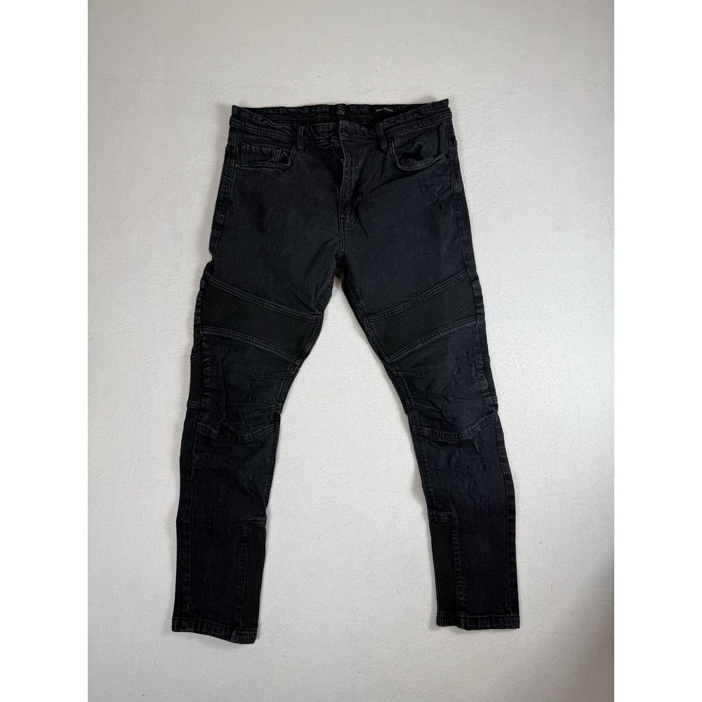 Cotton On 91 Skinny Tapered Biker Jeans Mens 34 Black Distressed Moto Denim